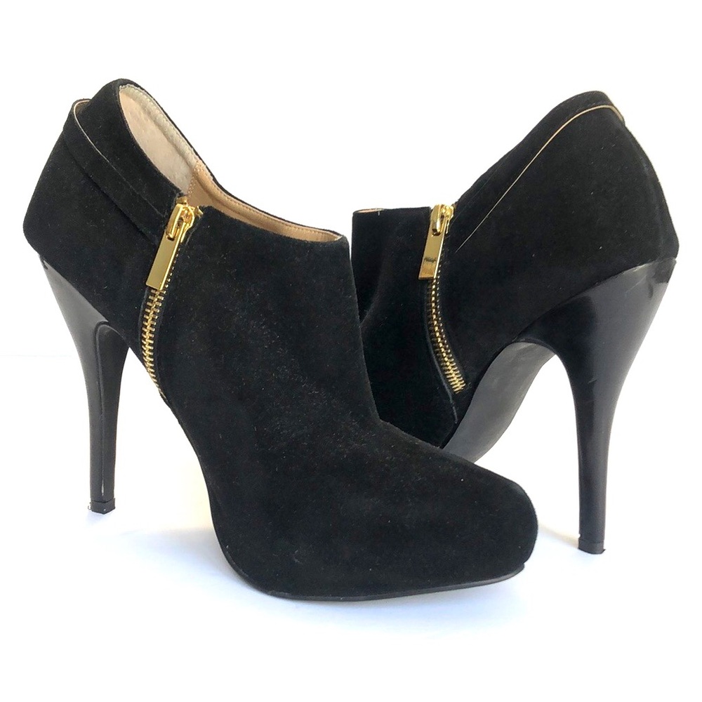 Boston Proper Black Almond Toe Suede Leather Side Zip Heeled Bootie size 8M